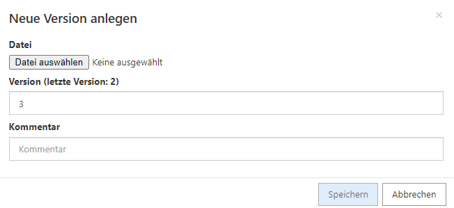 Dialog 'Neue Version anlegen'