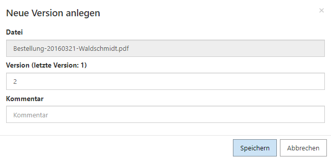 Dialog 'Neue Version anlegen'