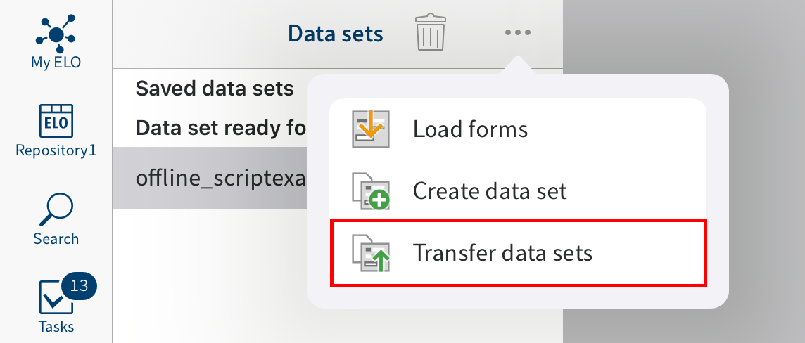 'Transfer data sets' button