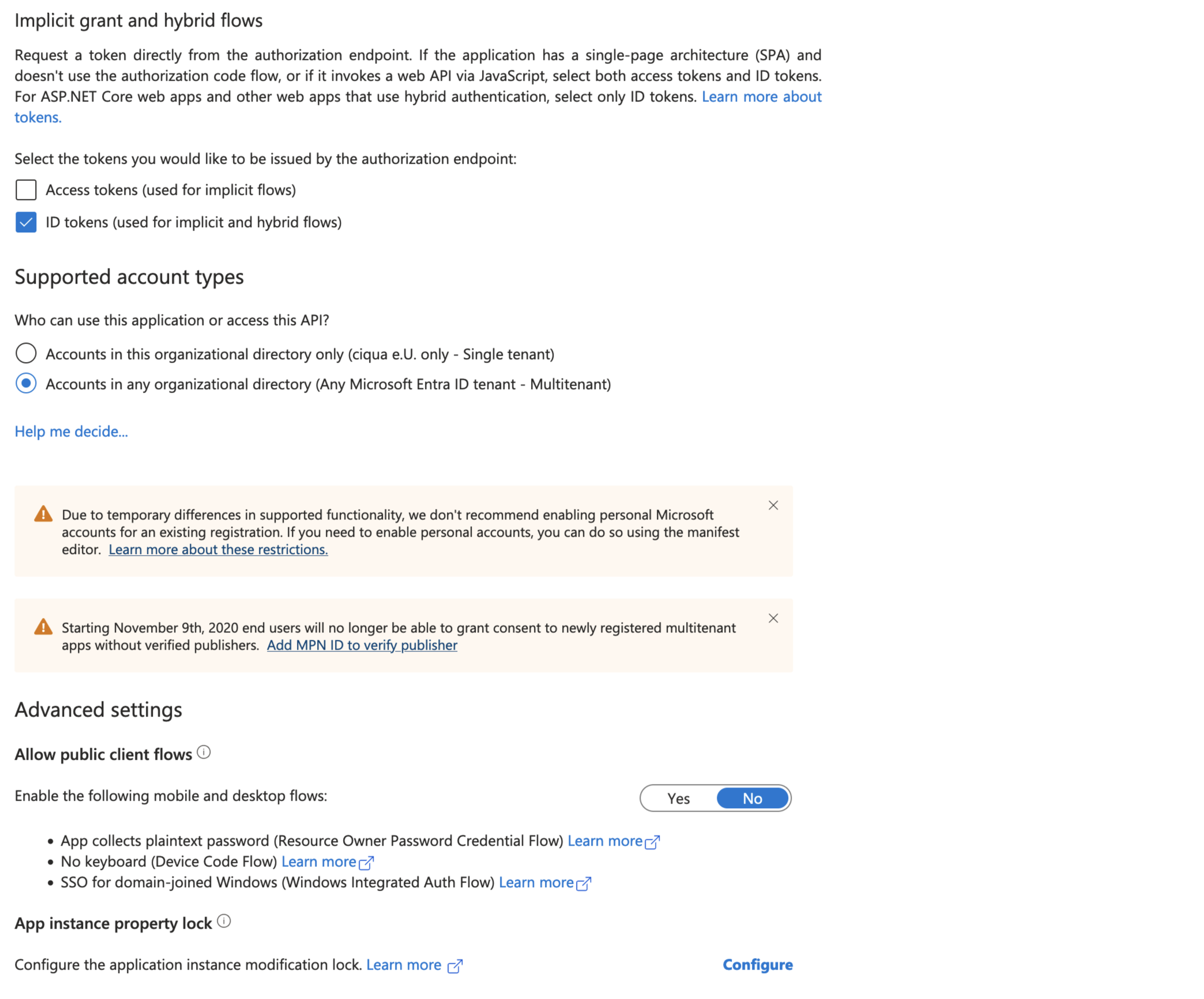 Azure Platform configurations