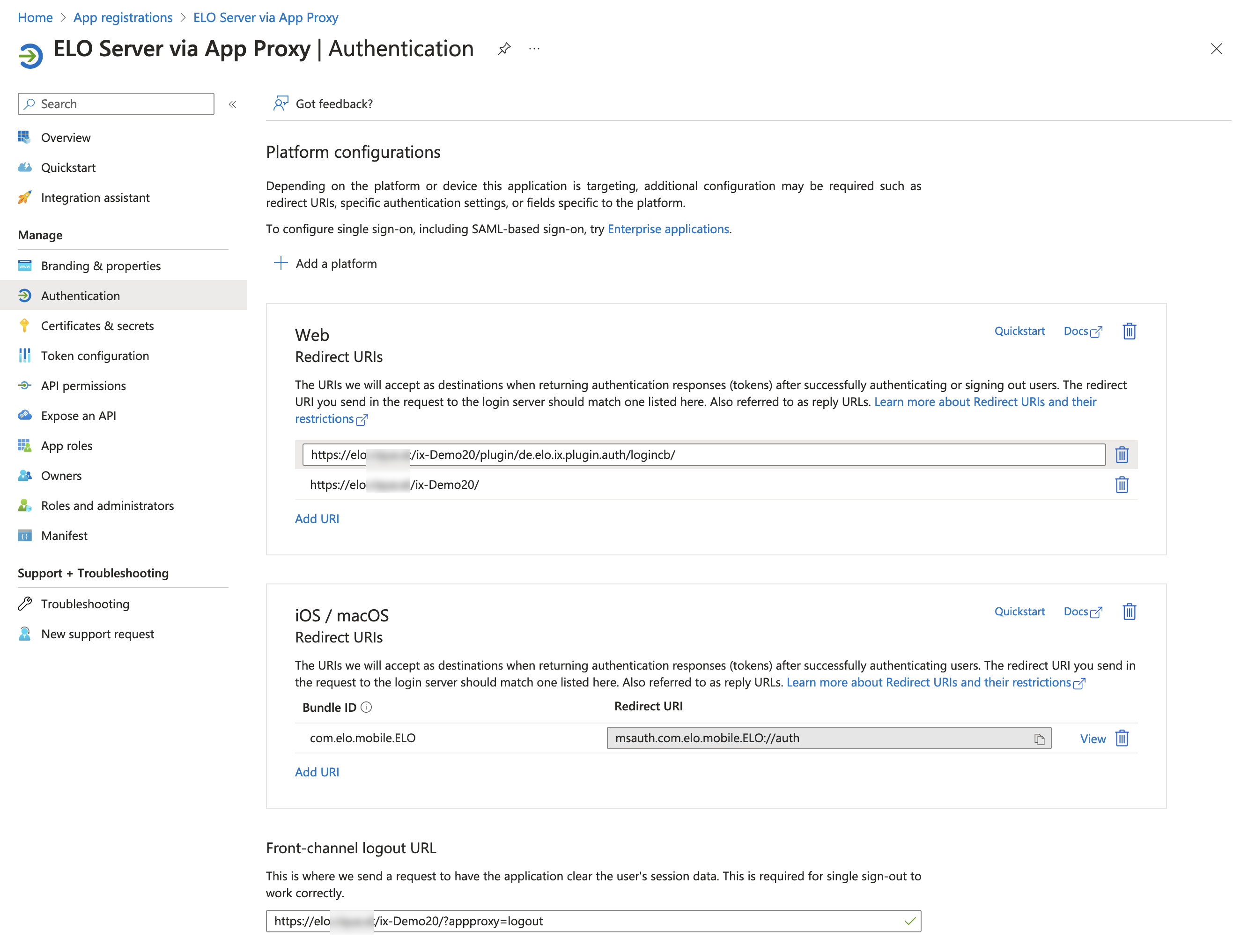 Azure Platform configurations