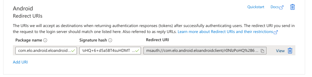 Azure Redirect URIs