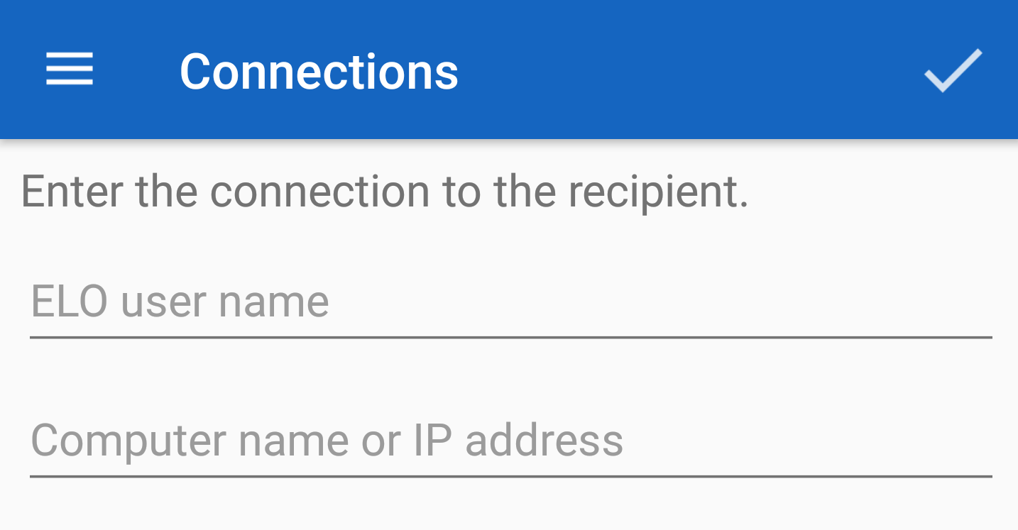 'Connection data' input screen