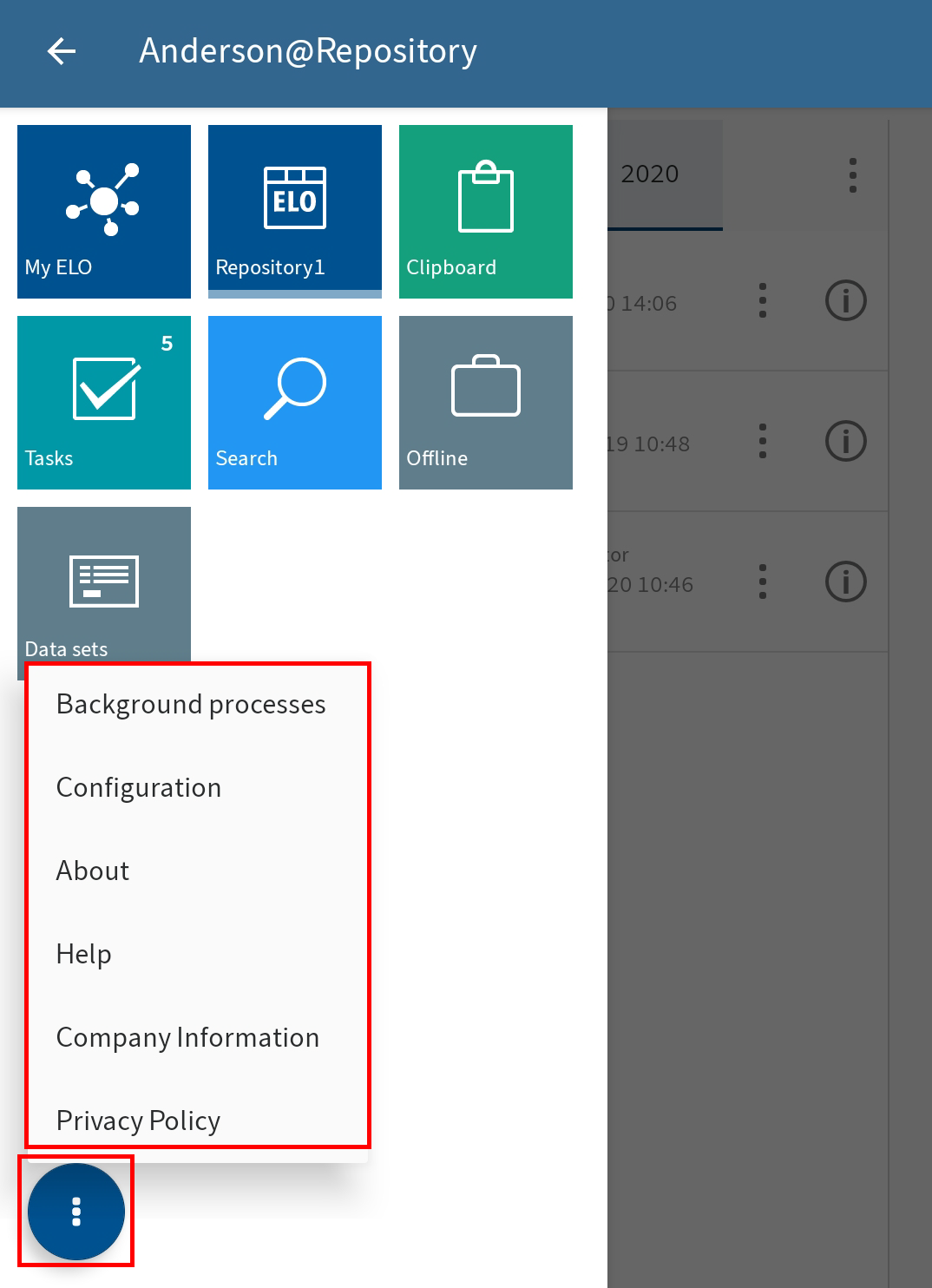 Context menu in the tile navigation