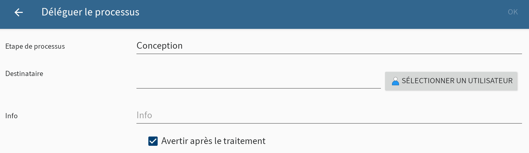 Dialogue 'Déléguer le processus'