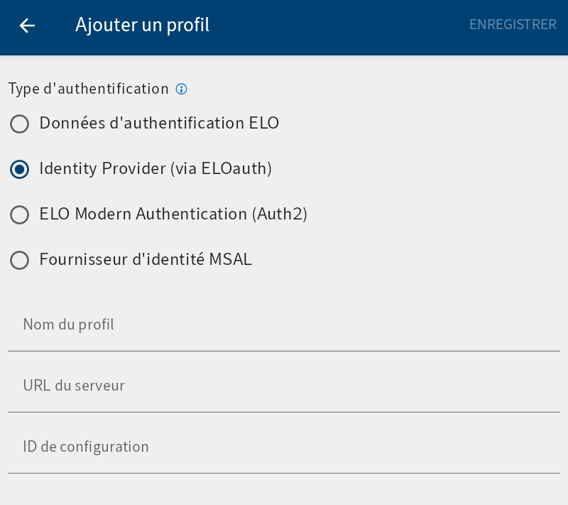 Ajouter le dialogue Profil, Identity Provider (via ELOauth)