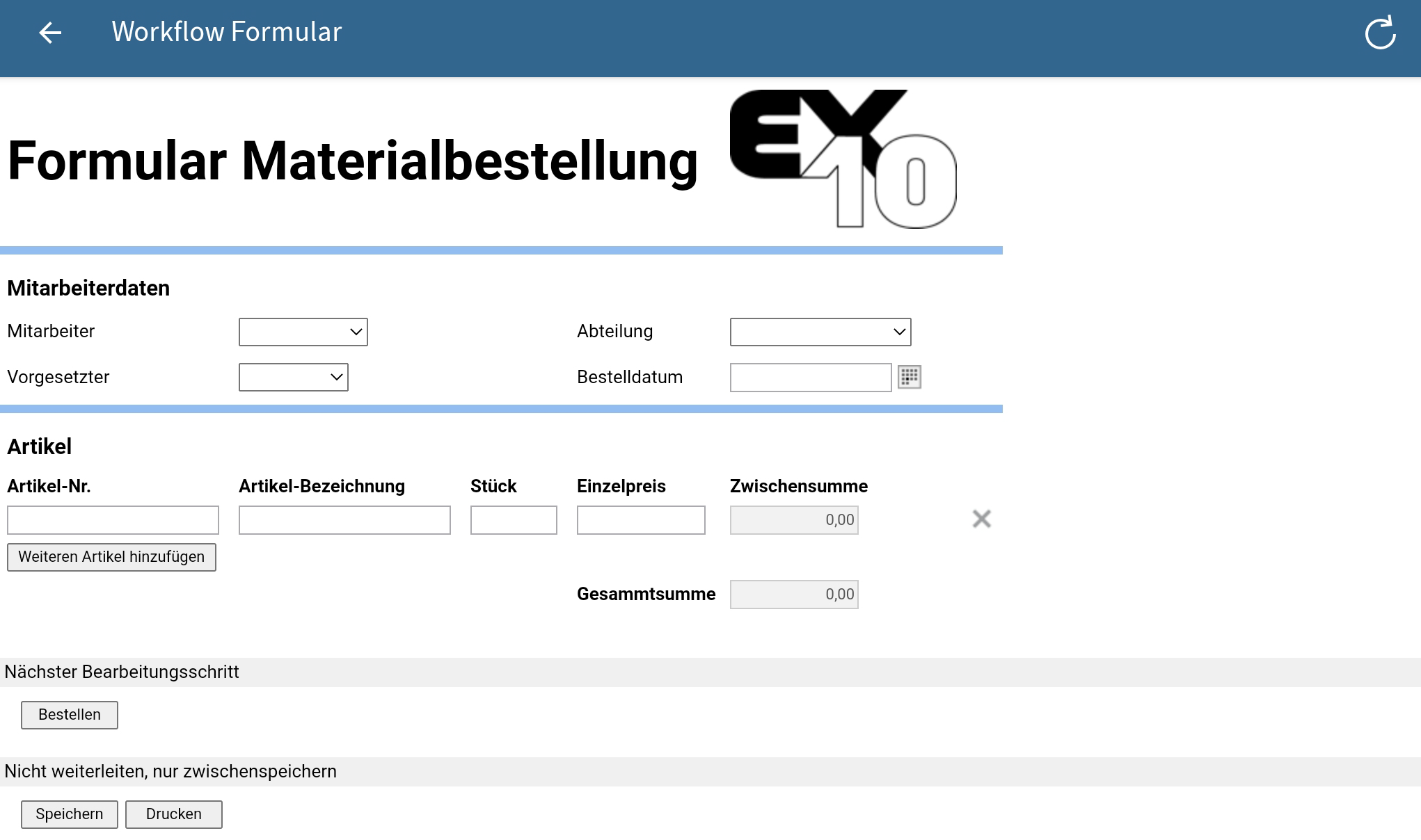 Beispiel für ein Workflow-Formular