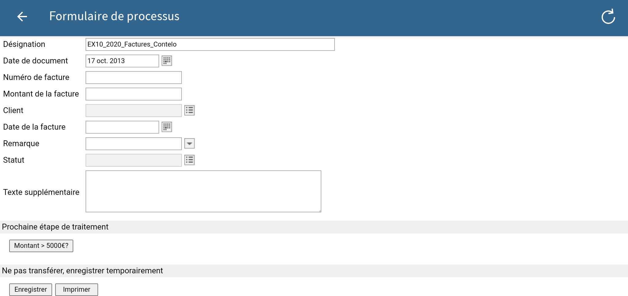 Exemple de formulaire de processus