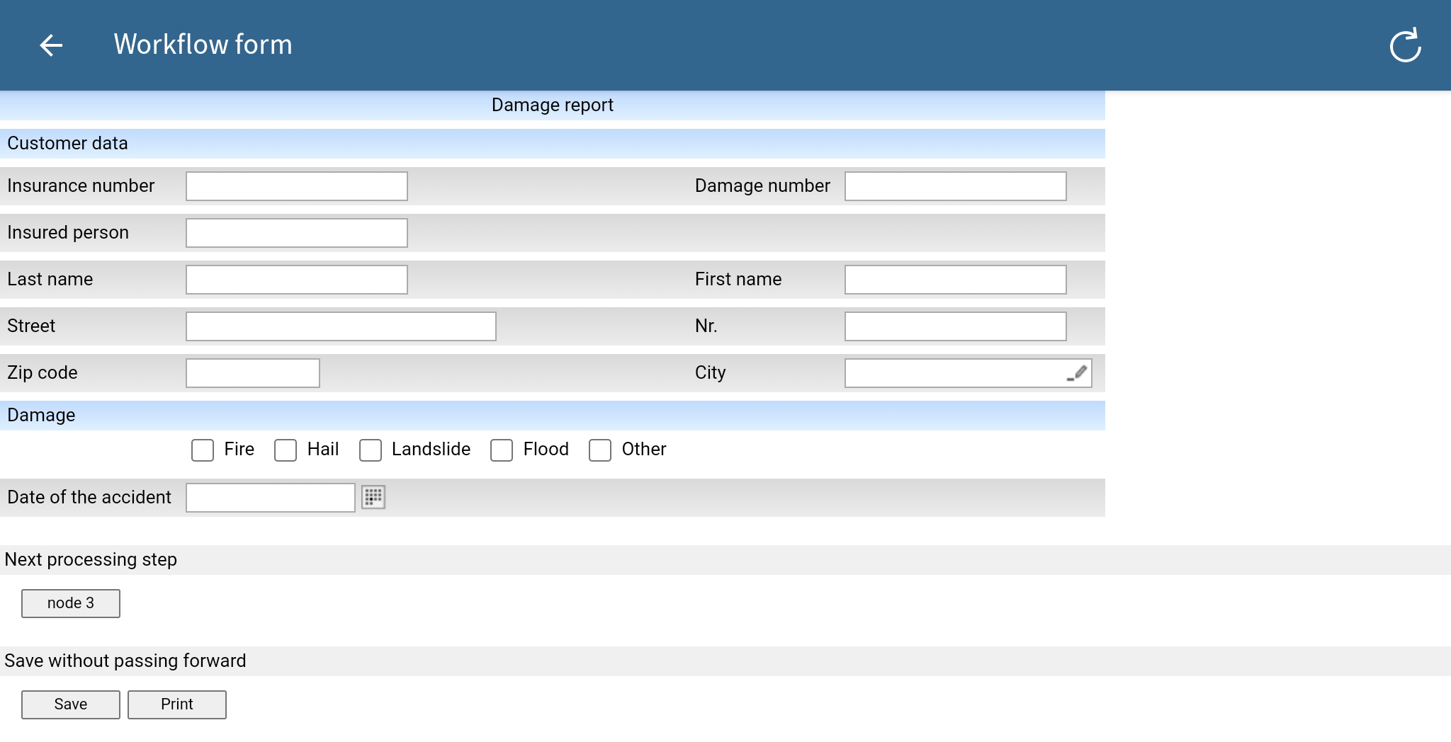 Example of a workflow form