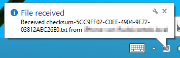 'File received' notification