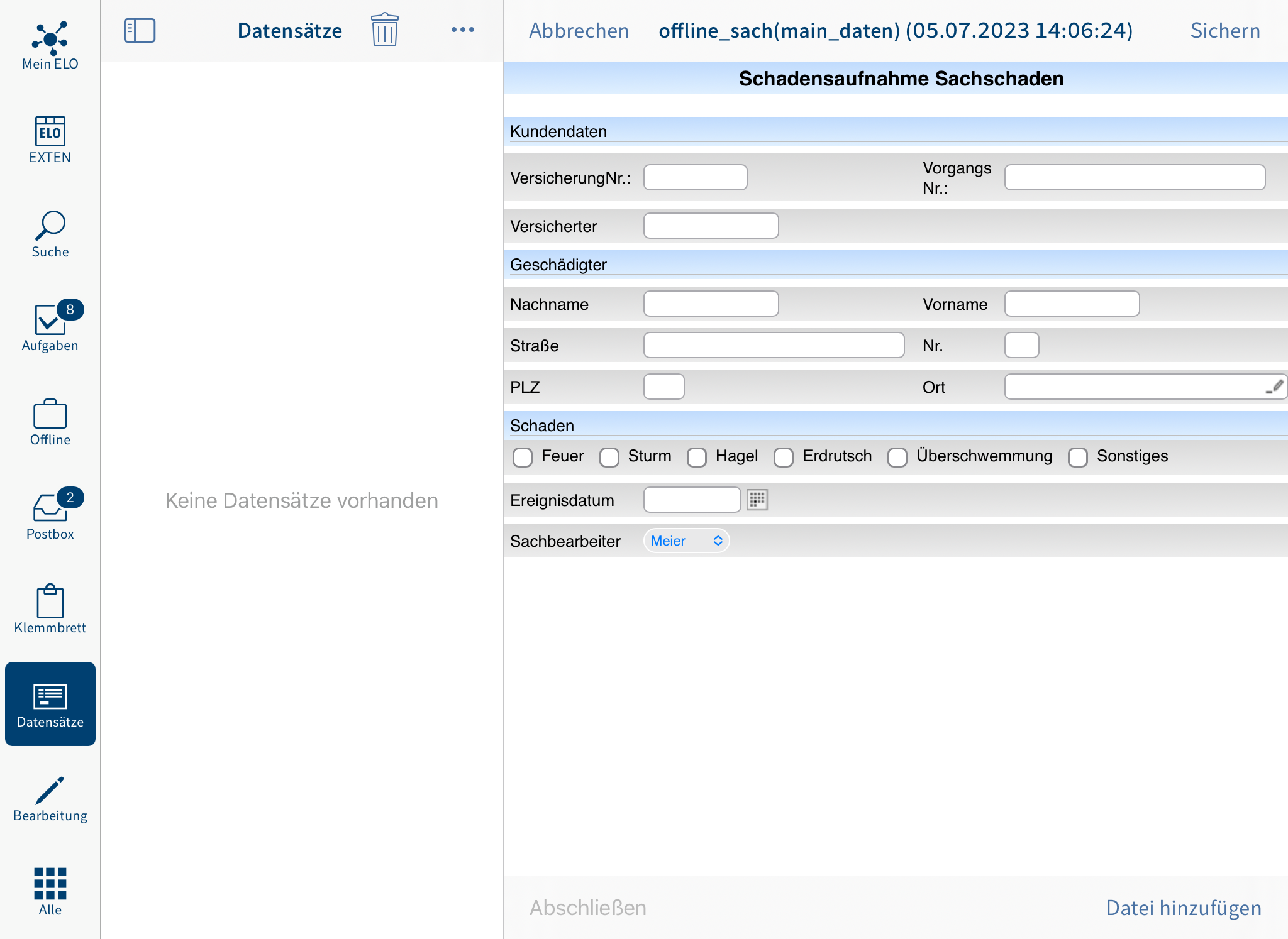 Formular im Anzeigebereich