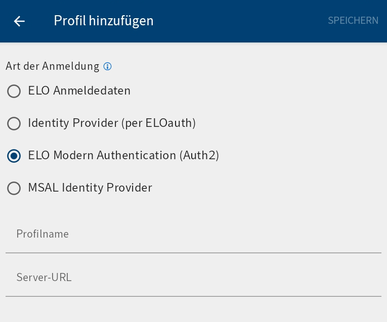 Dialog Profil hinzufügen, ELO Modern Authentication (Auth 2)