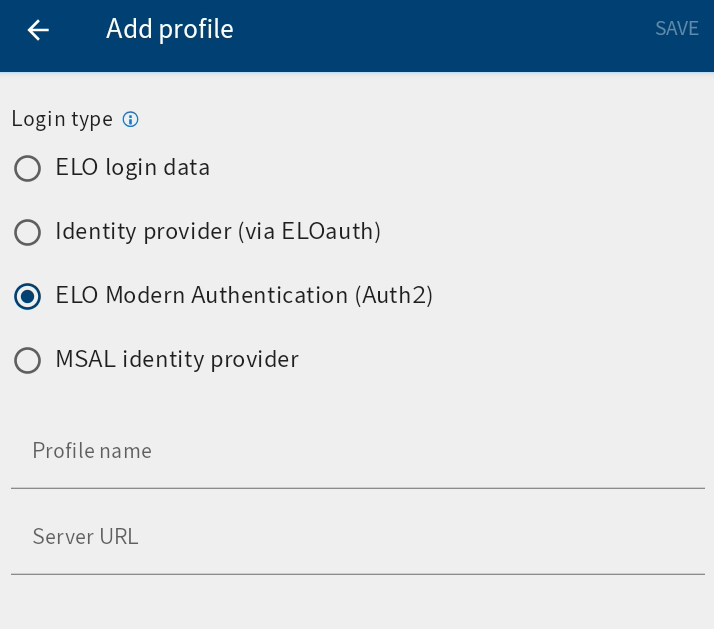 'Add profile' dialog box, ELO Modern Authentication (Auth 2)