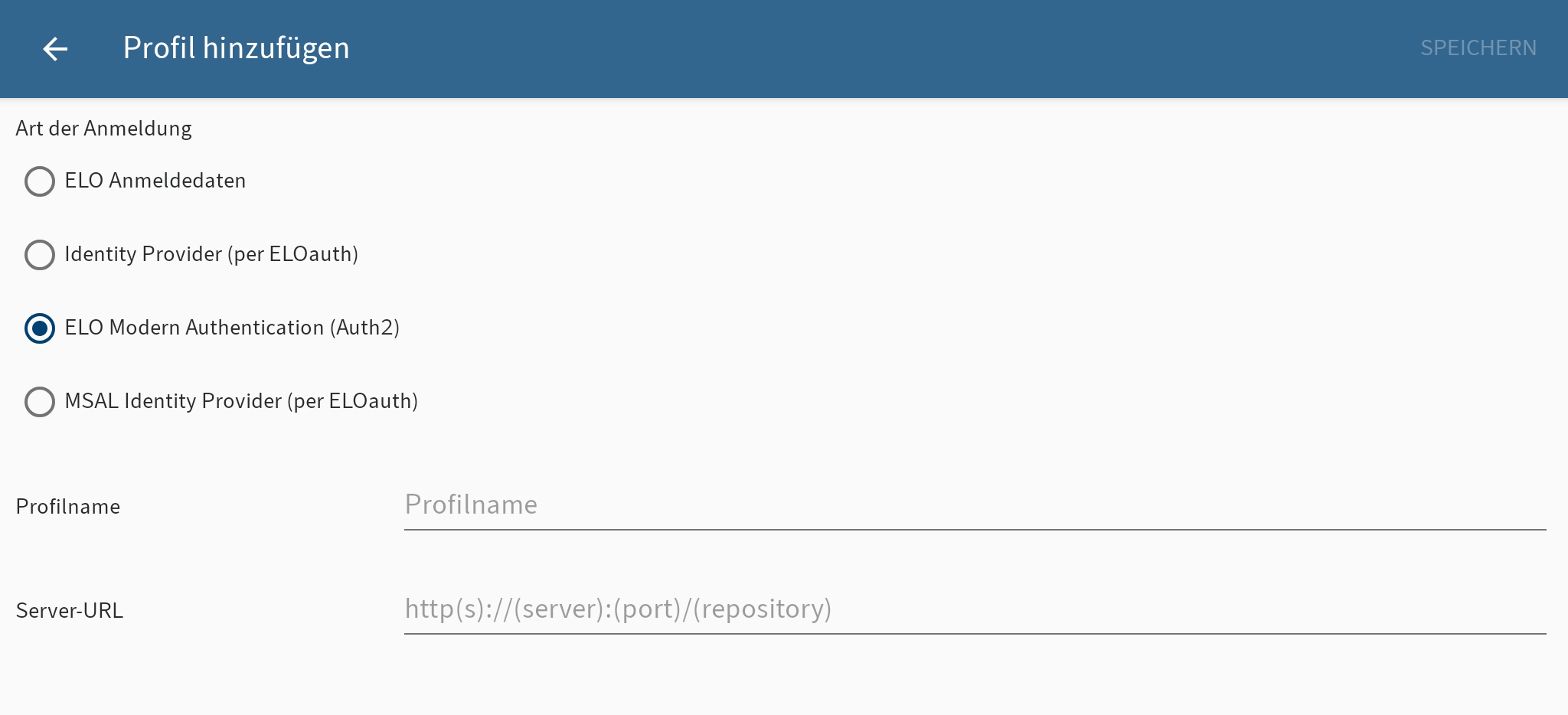 Dialog Profil hinzufügen, ELO Modern Authentication (Auth 2)