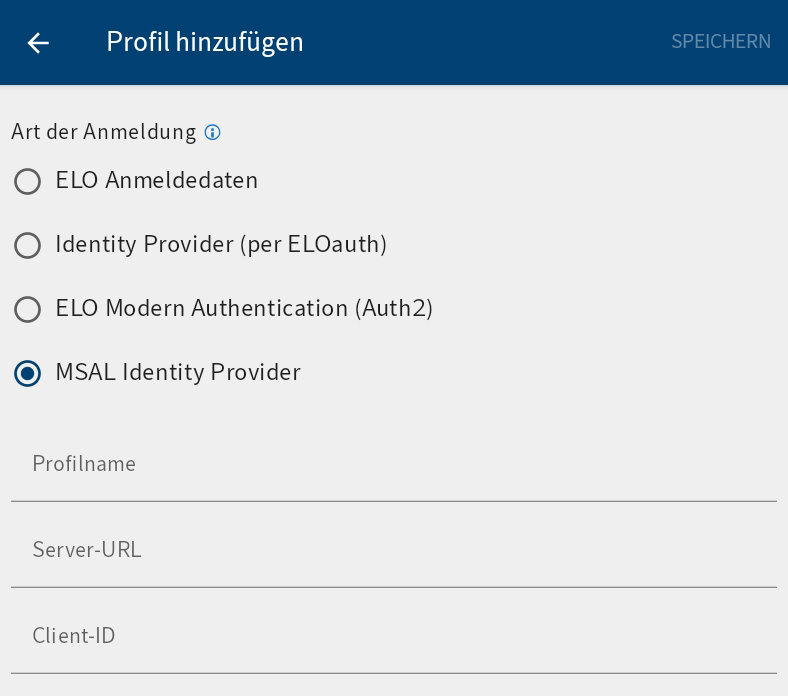 Dialog Profil hinzufügen, MSAL Identity Provider
