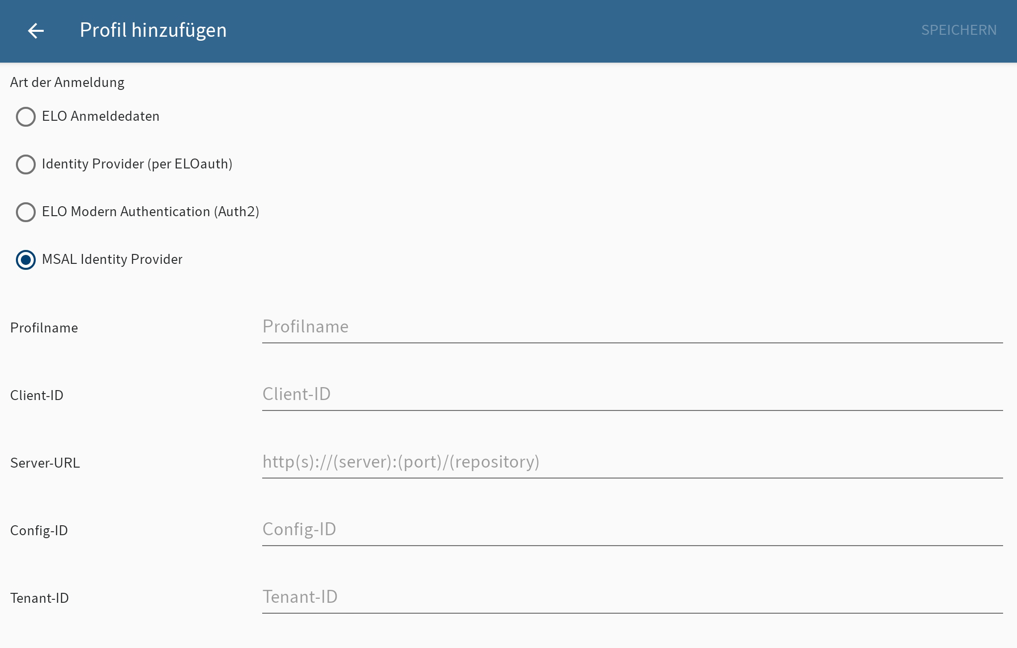 Dialog Profil hinzufügen, MSAL Identity Provider