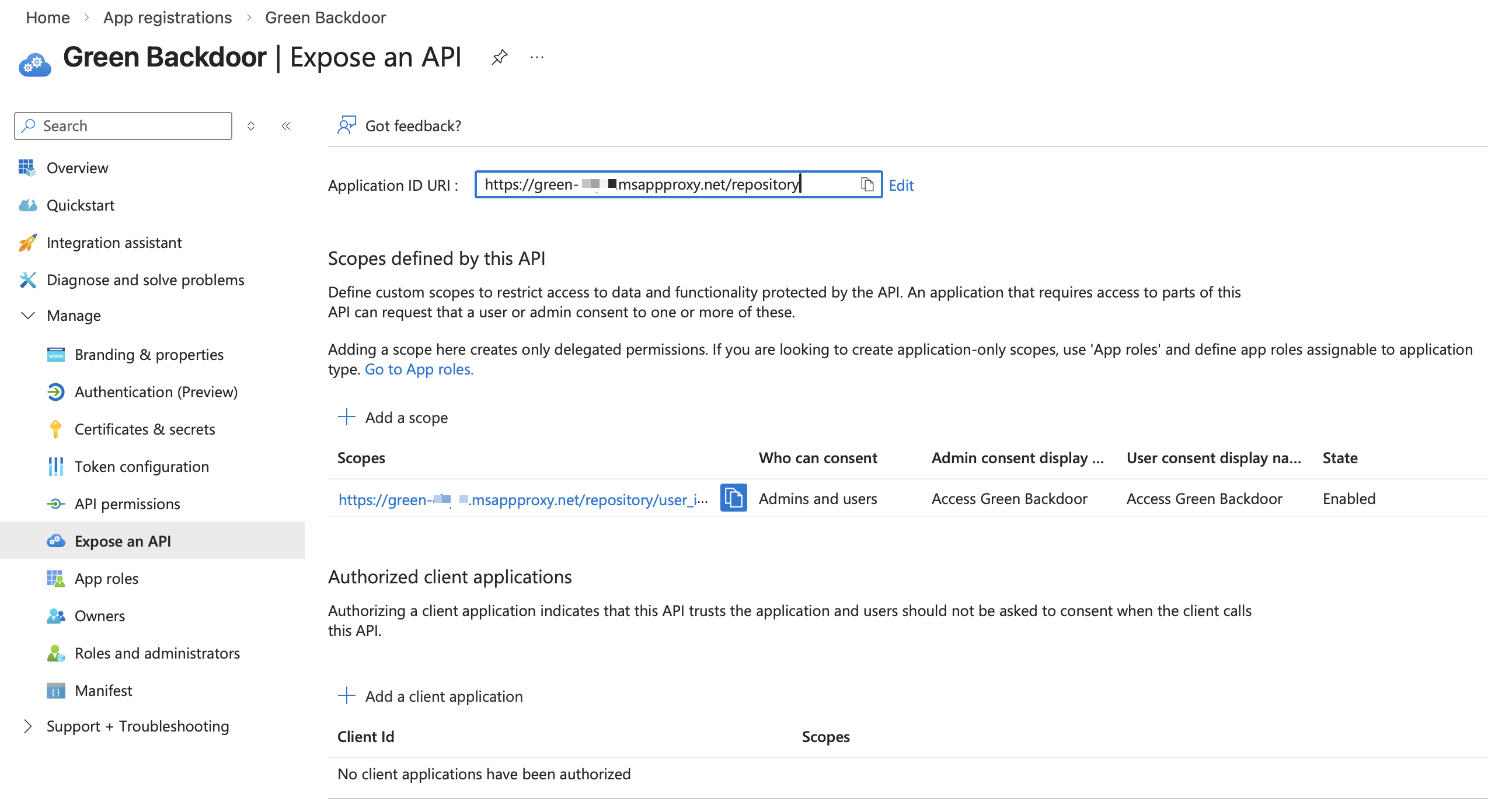 Azure Expose an API