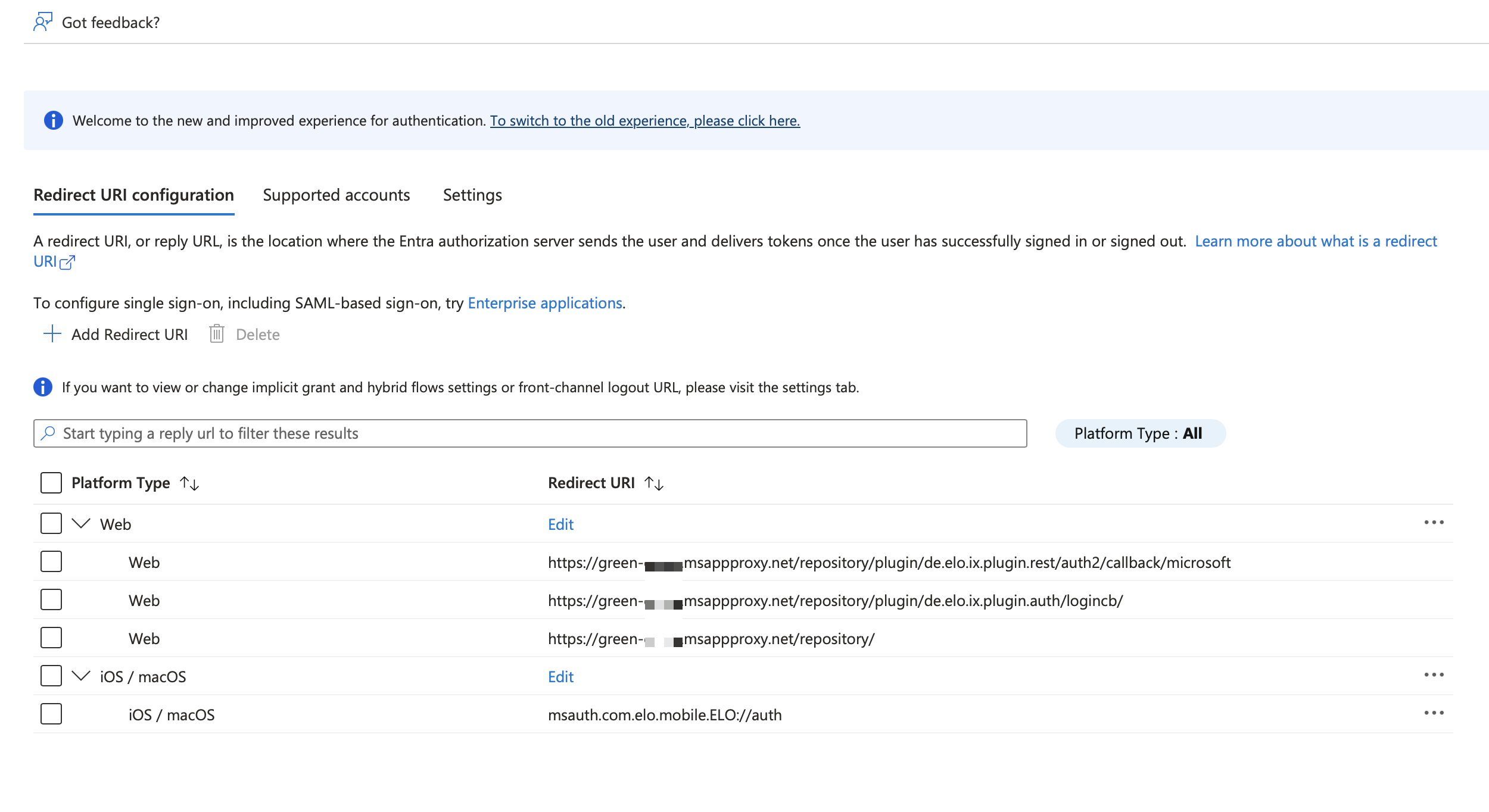 MSAL Redirect-URL