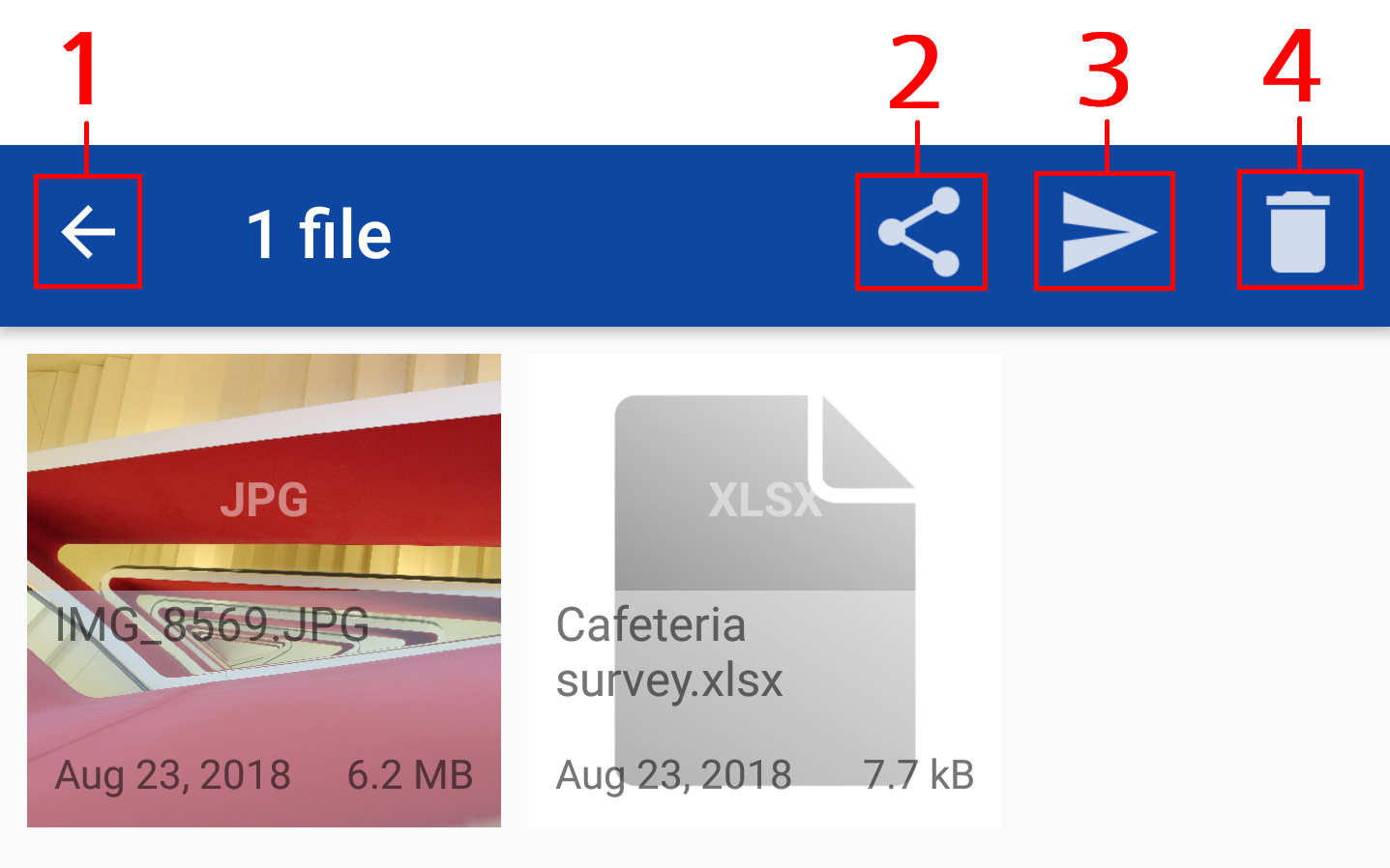 'Outbox' area with selected file