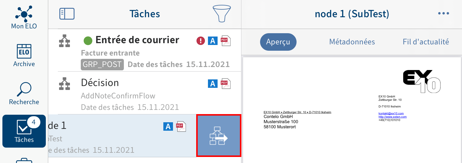 Bouton 'Transférer le processus'