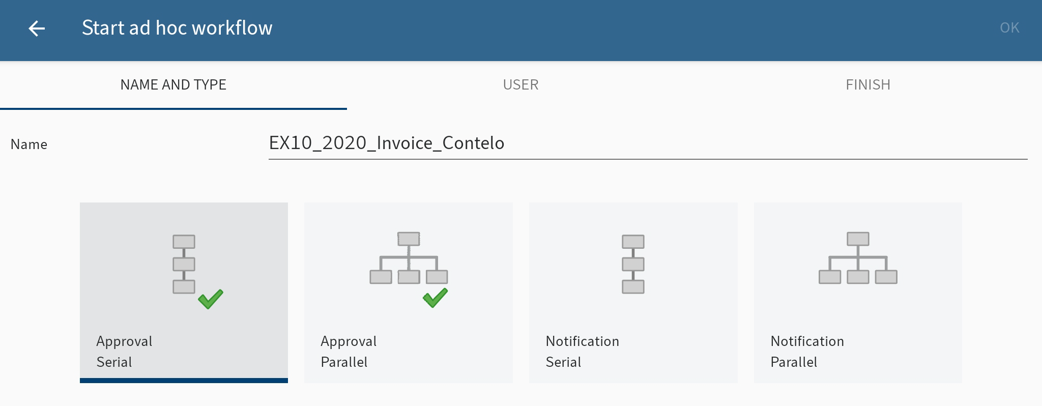 'Start ad hoc workflow' dialog box