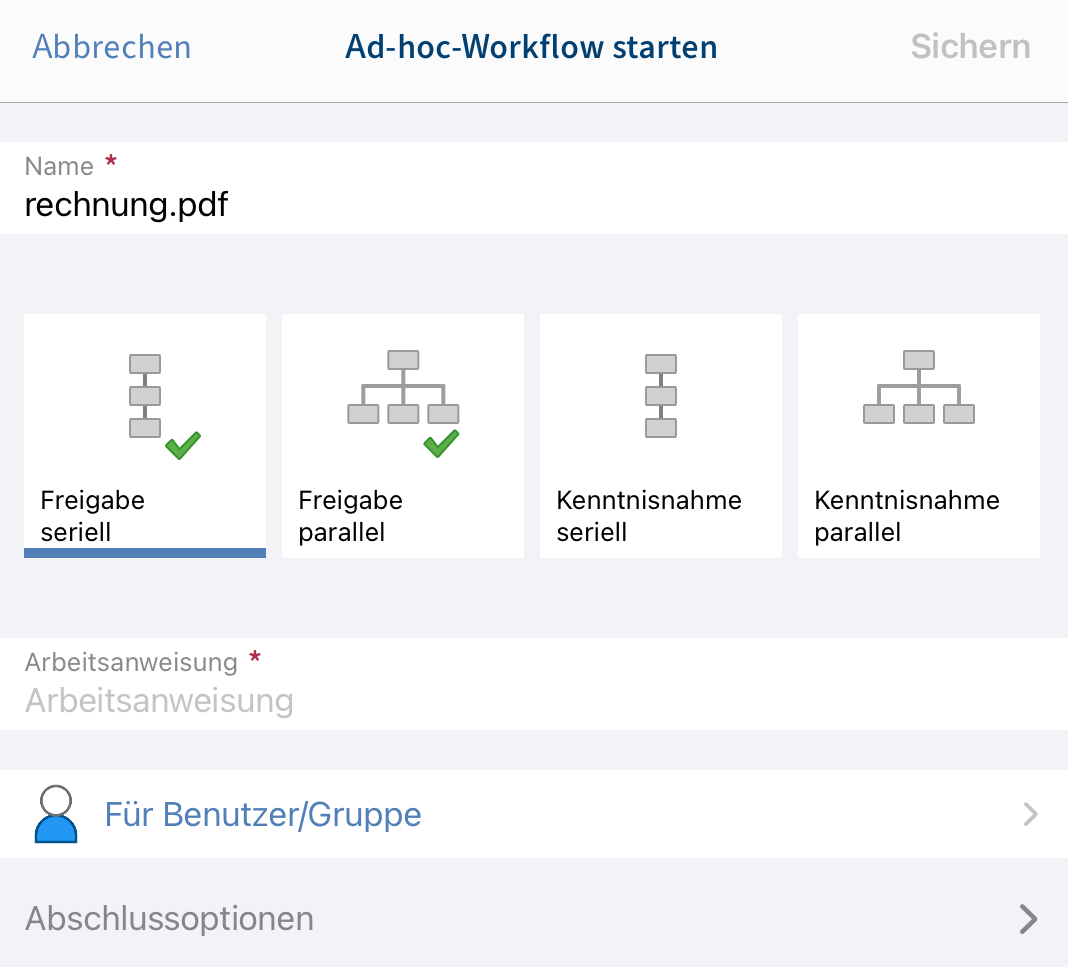 Dialog 'Ad-hoc-Workflow starten'