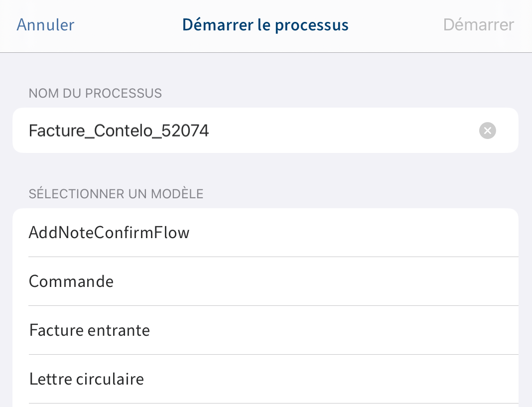 Dialogue 'Démarrer le processus'