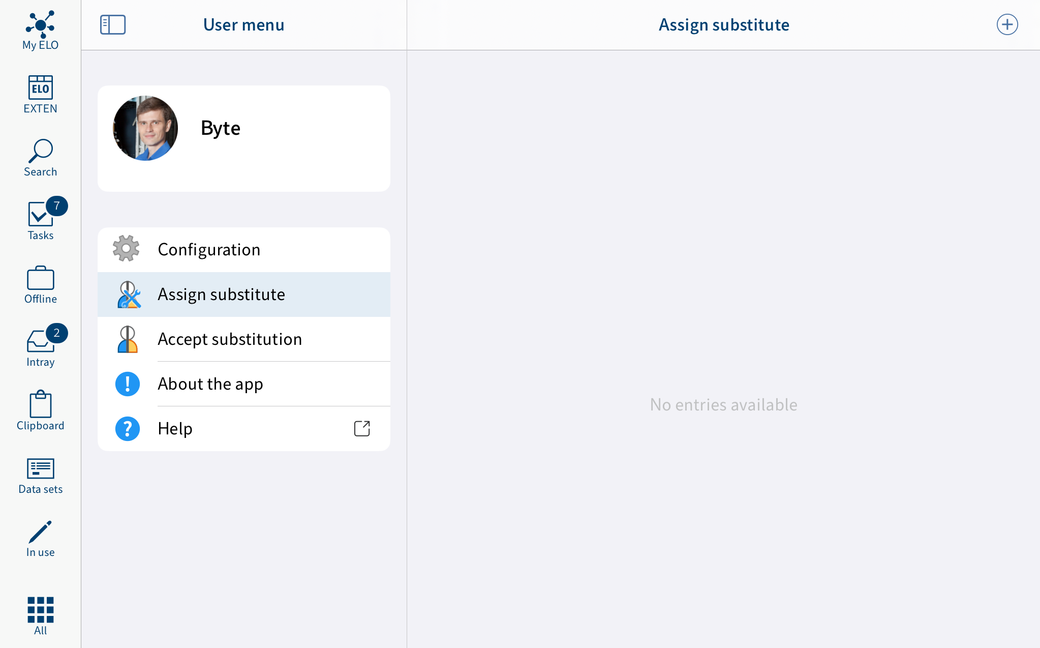 User menu, 'Assign substitute' area