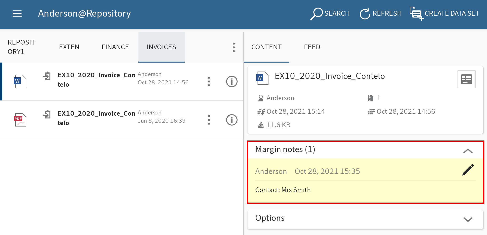 Viewer pane with new margin note