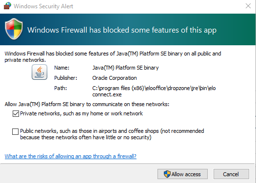 'Windows Security Alert' dialog box