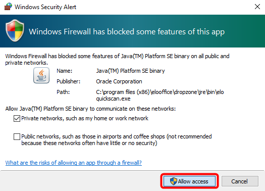 'Windows Security Alert' Windows dialog box