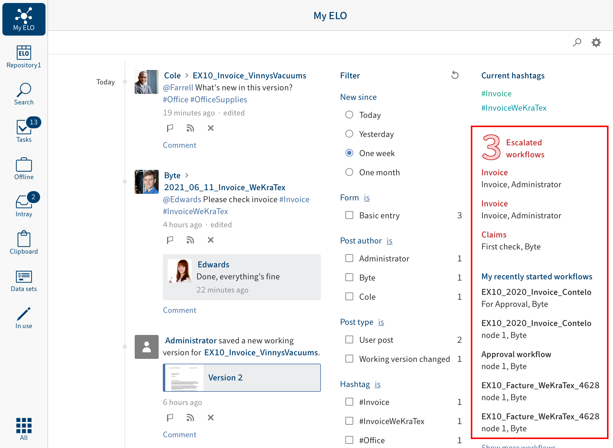 Workflows in the 'My ELO' work area